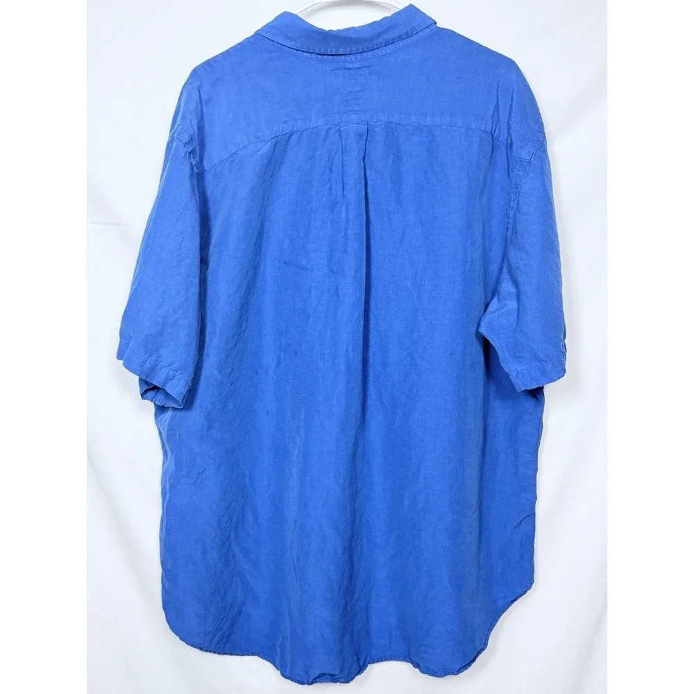 Ralph Lauren Linen Silk Camp Shirt Blue Classic Fit Button Down Mens XXL‎
